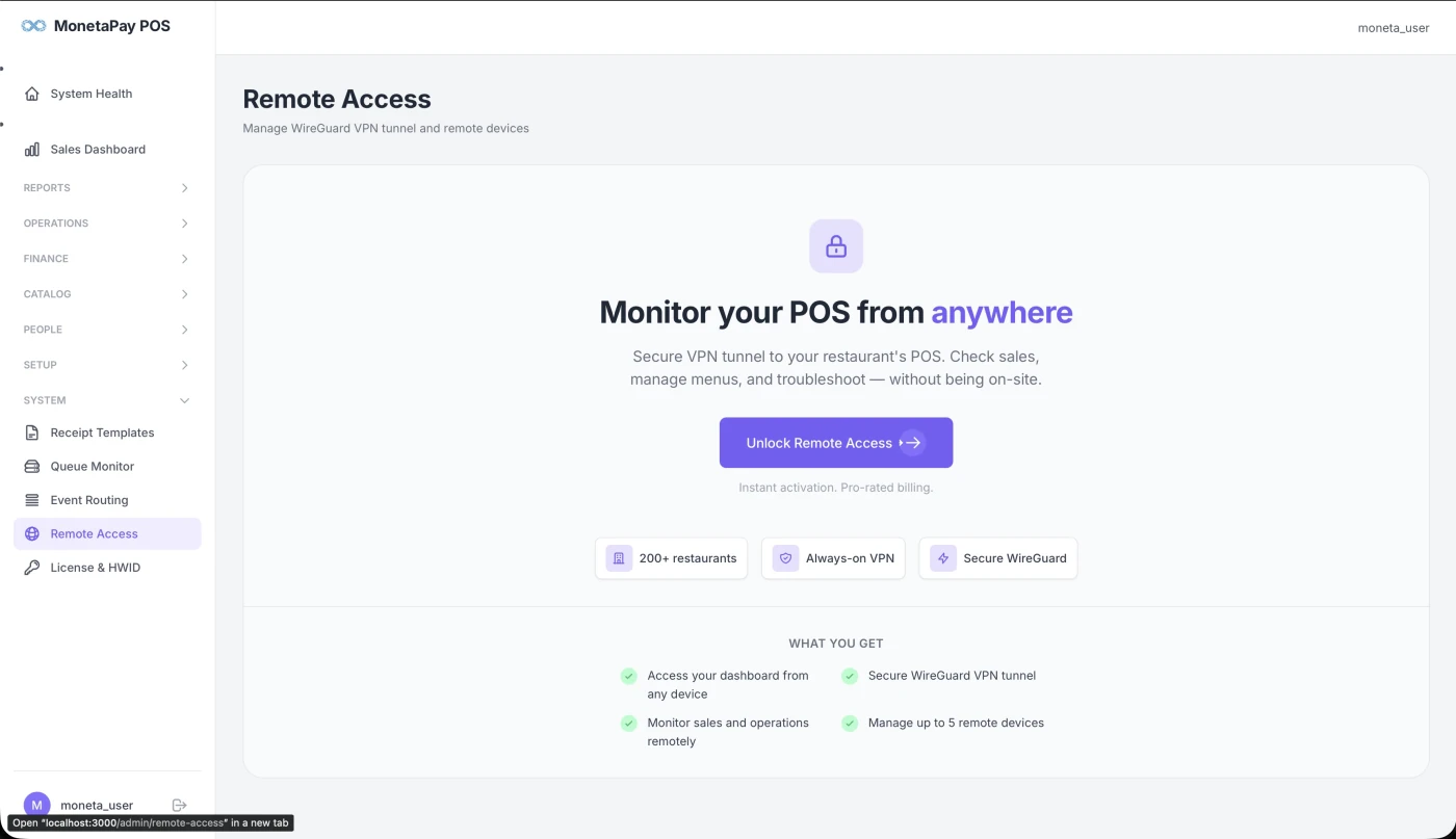 Remote Access page showing VPN setup and device management